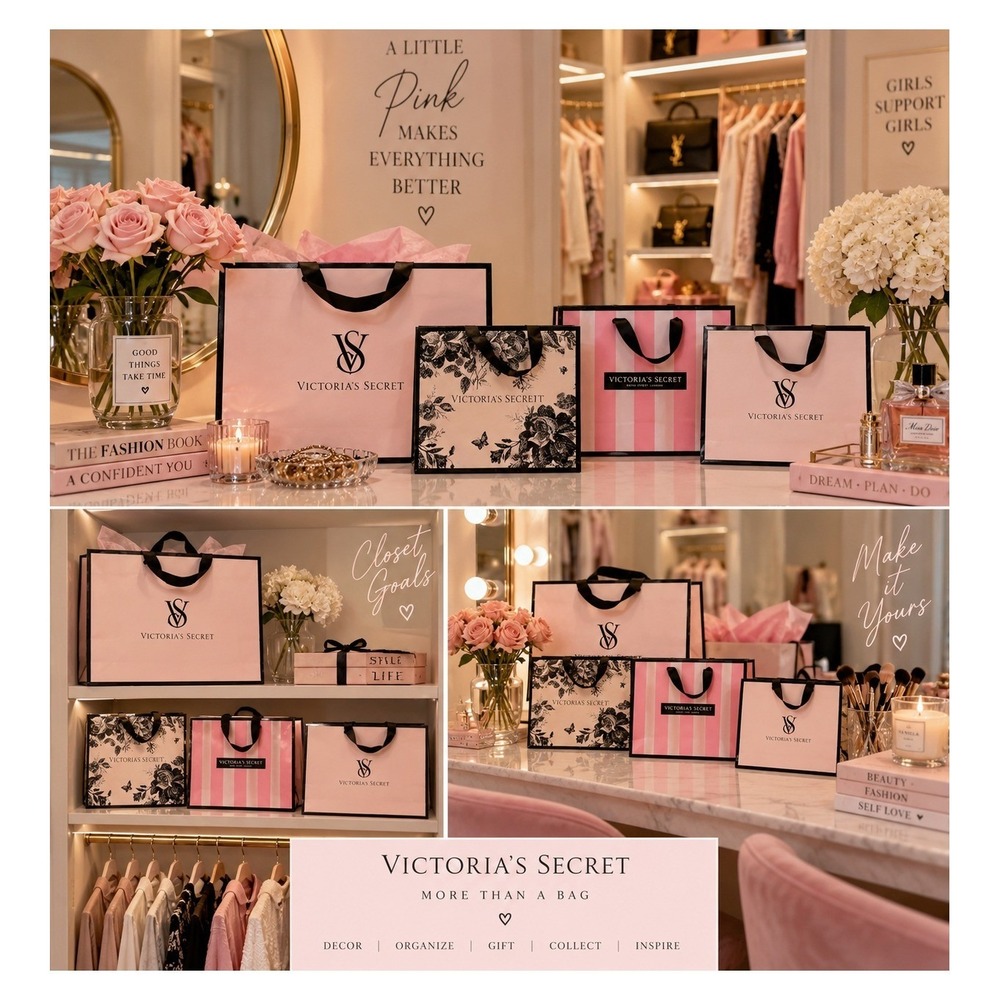 Victoria's Secret Shopping Bags Lot 4 Empty Pink Floral Striped Gift Collector